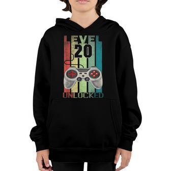 Level 20 Unlocked Funny Video Gamer 20Th Birthday Boy Gifts Youth Hoodie - Thegiftio UK