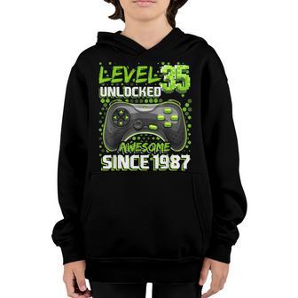 Level 35 Unlocked Awesome 1987 Video Game 35Th Birthday Youth Hoodie - Thegiftio UK
