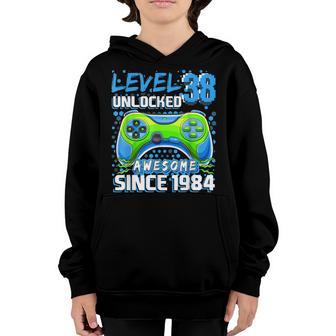 Level 38 Unlocked Awesome 1984 Video Game 38Th Birthday Youth Hoodie - Thegiftio UK