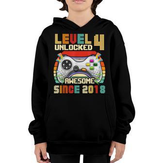 Level 4 Unlocked Awesome 2018 4Th Birthday Gift Video Game Youth Hoodie - Thegiftio UK