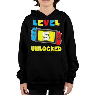Level 5 Unlocked 5Th Birthday Video Game 5 Year Old Youth Hoodie - Thegiftio UK