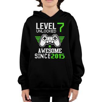 Level 7 Unlocked Ausome Since 2015 7Th Birthday Boy Gamer 7Th Birthday Gift Youth Hoodie - Thegiftio UK