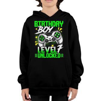 Level 7 Unlocked Funny Video Game Player Birthday Boy Youth Hoodie - Thegiftio UK