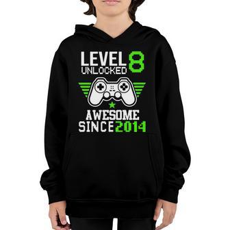 Level 8 Unlocked Ausome Since 2014 8Th Birthday Boy Gamer 8Th Birthday Gift Youth Hoodie - Thegiftio UK
