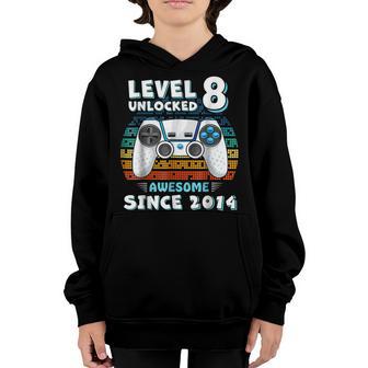 Level 8 Unlocked Awesome Since 2014 8Th Birthday Gaming Youth Hoodie - Thegiftio UK
