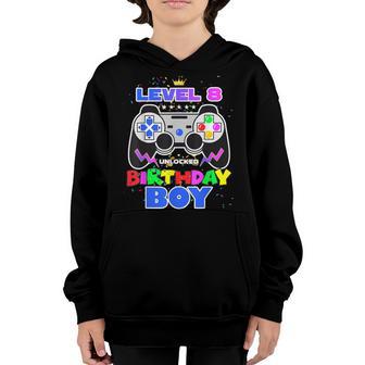 Level 8 Unlocked Birthday Boy Video Game 8Th Birthday Gamer Youth Hoodie - Thegiftio UK