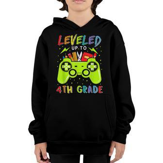Leveled Up To 4Th Grade Gamer Back To School First Day Boys Youth Hoodie - Seseable