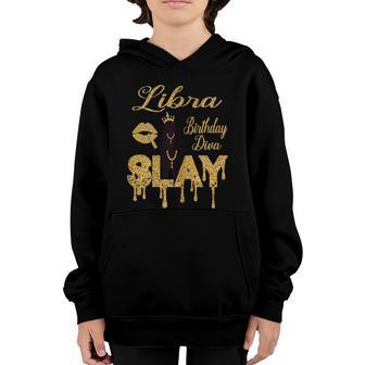Libra Girl Birthday Diva Slay Zodiac Libra Queen Lip Print Youth Hoodie - Thegiftio UK