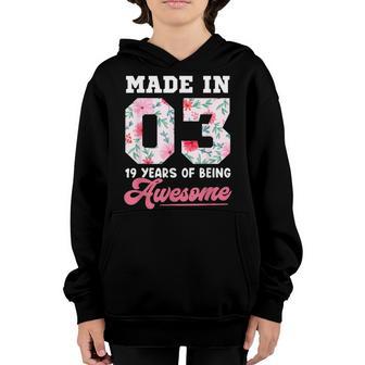 Made In 2003 Floral 19 Year Old 19Th Birthday Gift For Girls Youth Hoodie - Thegiftio UK