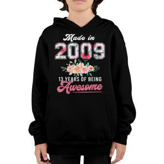 Made In 2009 Floral 13 Years Old 13Th Birthday Girls Women Youth Hoodie - Thegiftio UK