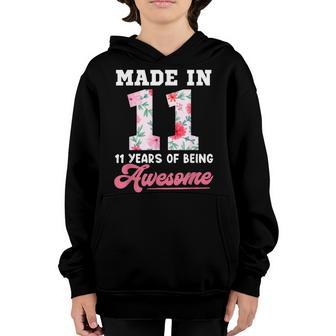Made In 2011 Floral 11 Year Old 11Th Birthday Gift For Girls Youth Hoodie - Thegiftio UK