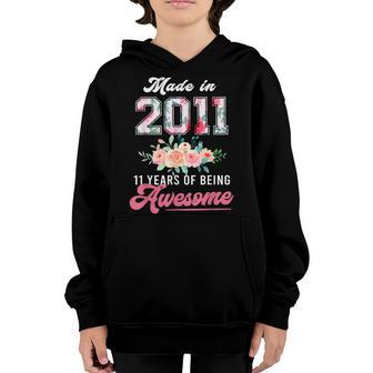 Made In 2011 Floral 11 Years Old 11Th Birthday Girls Women Youth Hoodie - Thegiftio UK