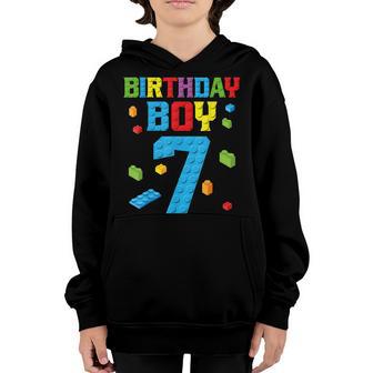 Master Builder 7Th Birthday Boy 7 Seven Year Building Bricks Youth Hoodie - Thegiftio UK