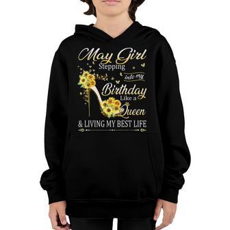 May Girl Stepping Into My Birthday Like A Queen Shoes Youth Hoodie - Thegiftio UK