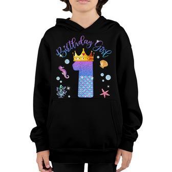 Mermaid Birthday Girl 1 Year Old Its My 1St Birthday Mermaid Youth Hoodie - Thegiftio UK