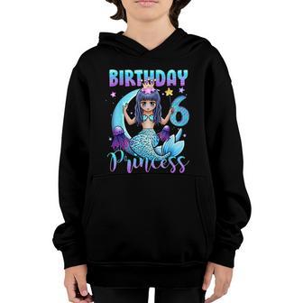Mermaid Birthday Girl 6 Years Old Mermaid 6Th Birthday Girls Graphic Design Printed Casual Daily Basic Youth Hoodie - Thegiftio UK