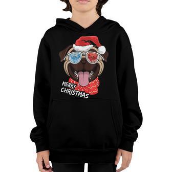 Merry Christmas Pug Dog Santa Hat Sunglasses Xmas Boys Kids Youth Hoodie - Thegiftio UK