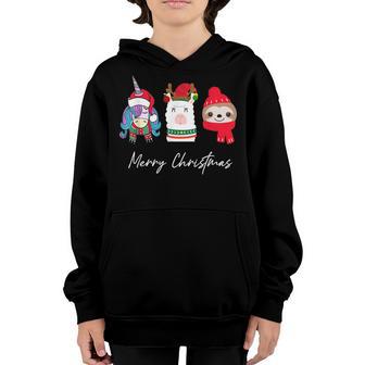 Merry Christmas Unicorn Llama Sloth Funny Women Girl Gifts Youth Hoodie - Thegiftio UK