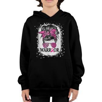 Messy Bun Pink Ribbon Leopard Breast Cancer Warrior Girls Youth Hoodie - Thegiftio UK