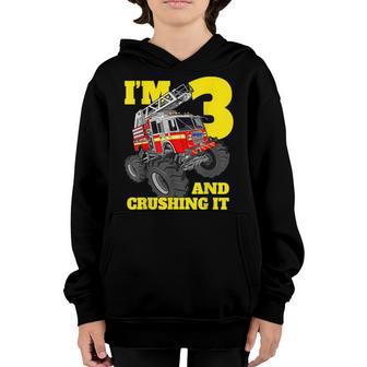 Monster Fire Truck 3Rd Birthday Boy Toddler 3 Firefighter Youth Hoodie - Thegiftio UK