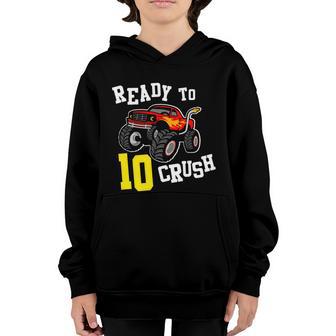 Monster Truck Birthday 10Th Birthday Boy Birthay Gift Graphic Design Printed Casual Daily Basic Youth Hoodie - Thegiftio UK