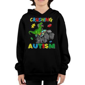 Monster Truck Crushing Austim Autism Awareness T-Rex Youth Hoodie - Seseable