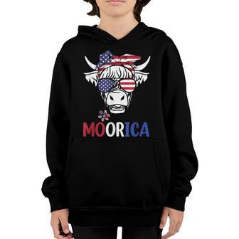 Moorica Highland Cow 4Th Of July Design Usa Patriotic Cow V2 Youth Hoodie - Seseable