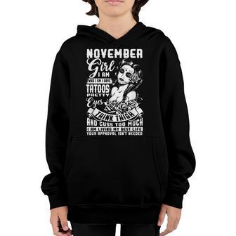 November Girl Tatoos Paetty Eyes Think Thigh Funny Gifts Youth Hoodie - Thegiftio UK
