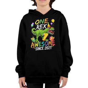 One Rex Awesome Since 2021 Dinosaur 1St Birthday Boys Youth Hoodie - Thegiftio UK