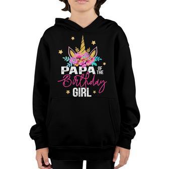 Papa Of The Birthday Girl Unicorn Girl Party Youth Hoodie - Thegiftio UK
