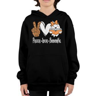 Peace Love Booooks Ghost Reading Books Halloween Youth Hoodie - Thegiftio UK