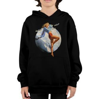 Pin Up Girl Blonde Air Force In Ww2 40S Youth Hoodie - Monsterry
