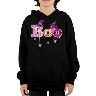Pink Boo Spider Witch Hat Cute Scary Funny Halloween Girls Youth Hoodie - Thegiftio UK