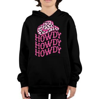 Pink Leopard Print Cowboy Hat Howdy Western Country Cowgirl Youth Hoodie - Thegiftio UK