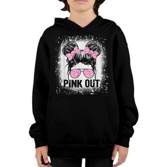 Pink Out Messy Bun Kid Breast Cancer Awareness Youth Hoodie - Thegiftio UK