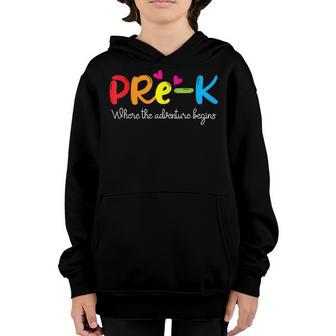 Pre-K Where The Adventure Begins - Back To School Teacher Youth Hoodie - Thegiftio UK
