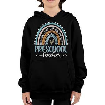 Preschool Teacher Leopard Boho Rainbow Back To School Youth Hoodie - Thegiftio UK