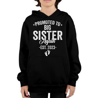 Promoted To Big Sister Again 2023 Baby Announcement Siblings Youth Hoodie - Seseable