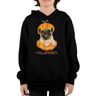 Pugkin Pug Pumpkin Halloween Kids Boys Thanksgiving Cute Youth Hoodie - Thegiftio UK
