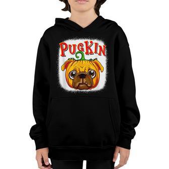 Pugkin Pug Pumpkin Halloween Kids Boys Thanksgiving Youth Hoodie - Thegiftio UK