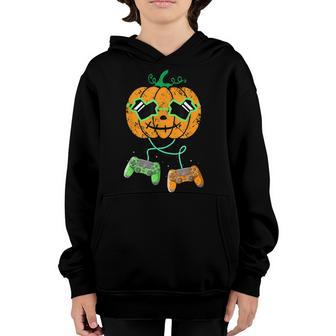 Pumpkin Halloween Jack O Lantern Gamer Boys Kids Halloween Youth Hoodie - Thegiftio UK