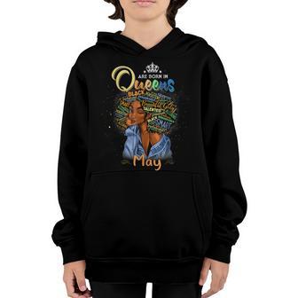 Queens Are Born In May Black Girl Taurus Gemini Youth Hoodie - Thegiftio UK