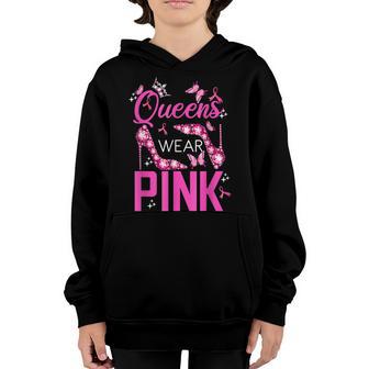 Queens Wear Pink Breast Cancer Awareness Ribbon Support Girl Youth Hoodie - Thegiftio UK