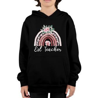 Rainbow Esl Teacher Boho Floral Cute Back To School Graphic Design Printed Casual Daily Basic Youth Hoodie - Thegiftio UK