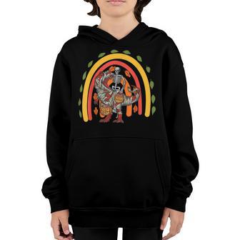 Rainbow Halloween Skeleton Riding Mummy Dinosaur T Rex Kids V20 Youth Hoodie - Thegiftio UK
