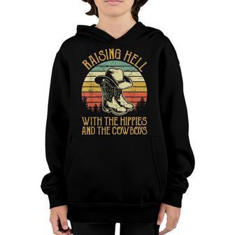 Raisin Hell With The Hippies And The Cowboys Funny Youth Hoodie - Thegiftio UK
