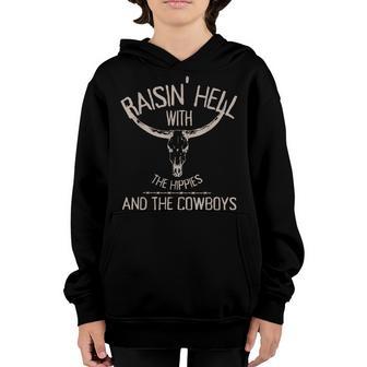 Raising-Hell With The Hippies And Cowboys Western Cowhide Youth Hoodie - Thegiftio UK