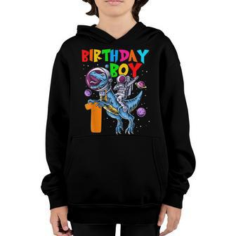Rawr 1 Years Old Birthday Boy Astronaut Riding 1St Dinosaurs Youth Hoodie - Seseable