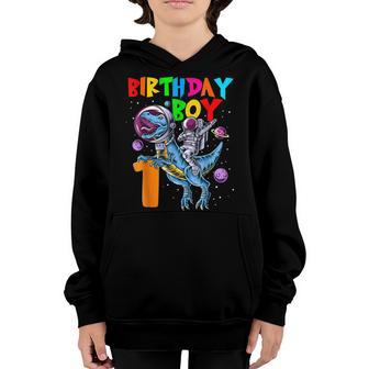 Rawr 1 Years Old Birthday Boy Astronaut Riding 1St Dinosaurs Youth Hoodie - Thegiftio UK