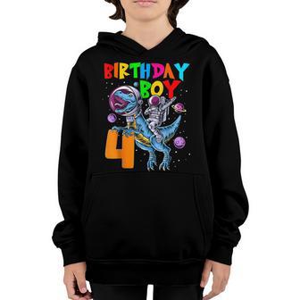 Rawr 4 Years Old Birthday Boy Astronaut Riding 4Th Dinosaurs Youth Hoodie - Thegiftio UK